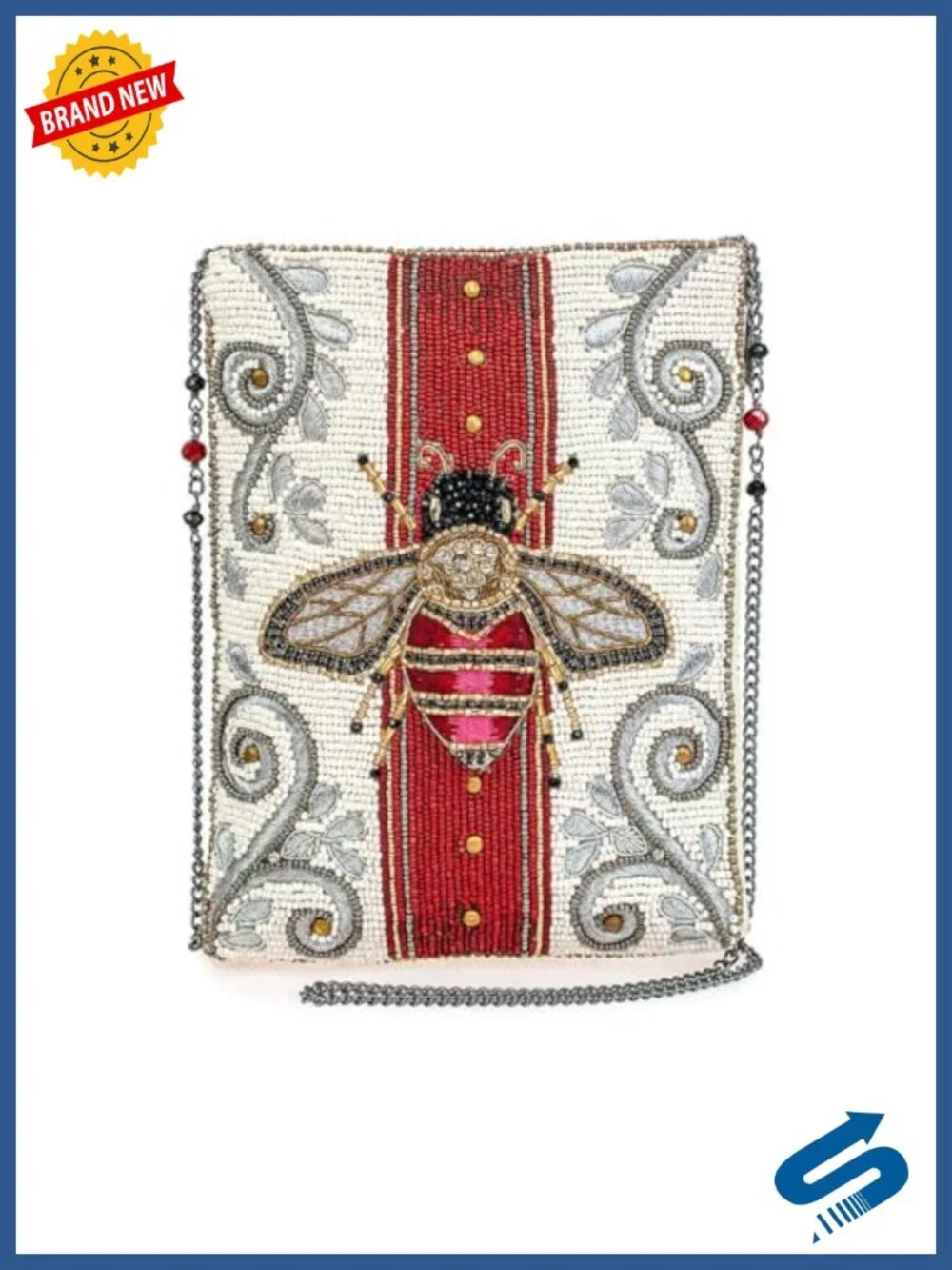 Mary Frances Royal Bee Beaded Mini Crossbody Bag Novelty Evening Clutch Purse